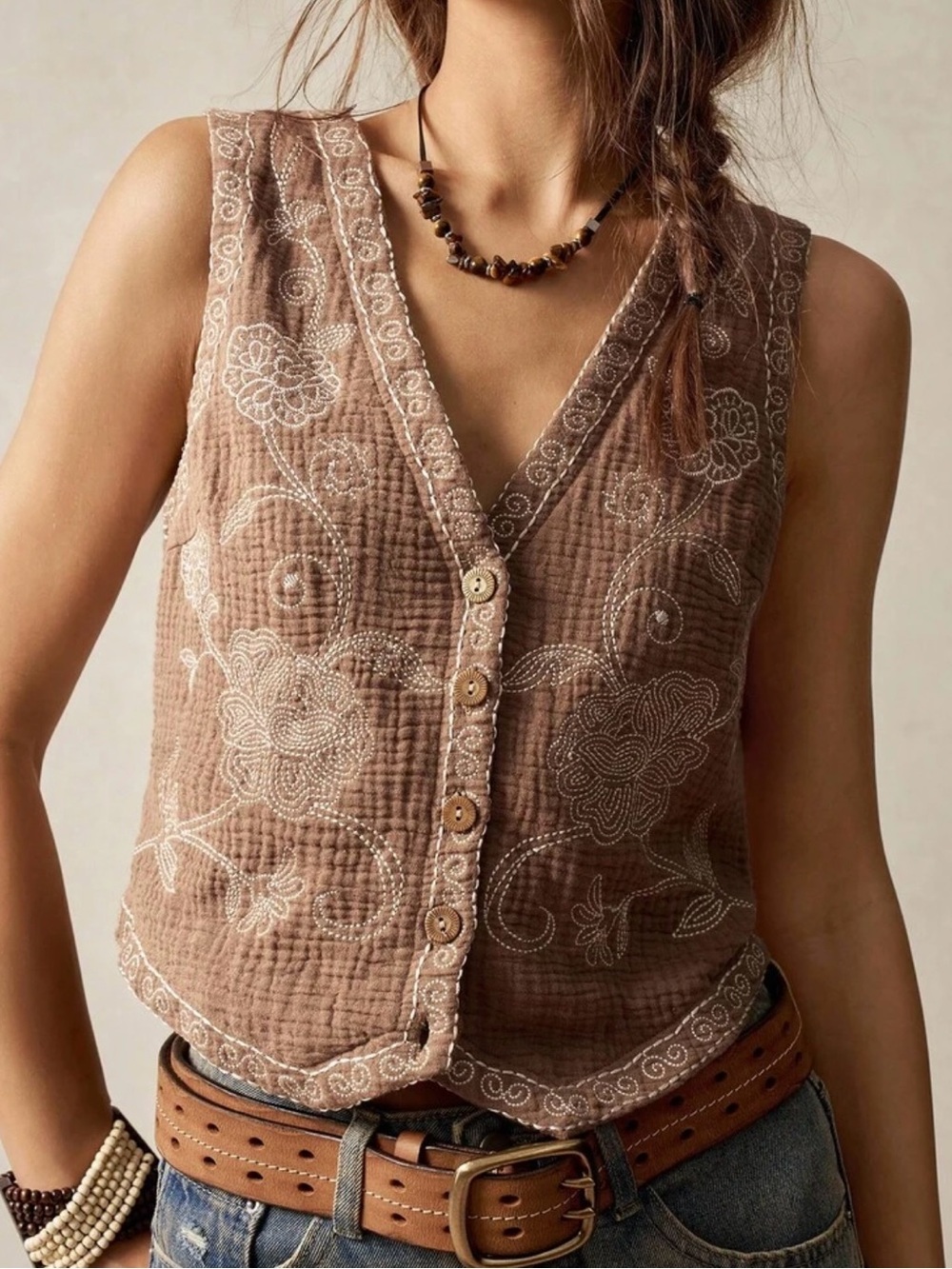 Bohemela Casual Embroidered Women’s Vest western boho Medium 100% cotton